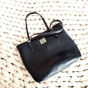 Anne Klein Black Pebbled Faux Leather Tote